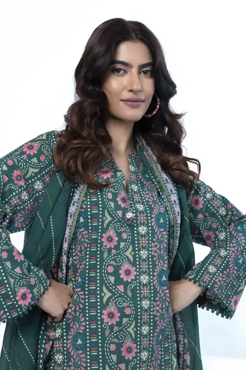 Sapphire Lawn Vol.08 - 3PC Unstitched Printed Lawn Suit (Deep Emerald Green)
