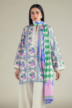 Khaadi – 3 Piece Unstitched Premium Embroidered Digital Printed Lawn Suit (Light Cream & CornFlower Blue)