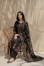 Millat - 3PC Unstitched Embroidered Lawn Suit (Black)