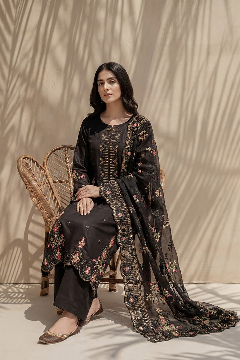 Millat - 3PC Unstitched Embroidered Lawn Suit (Black)