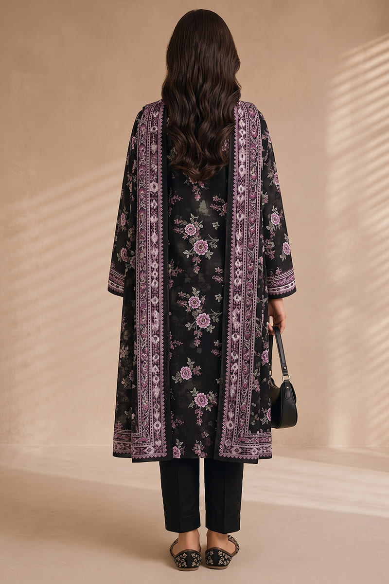 Khaadi (Vol.5) – 3 Piece Unstitched Printed Lawn Suit (Jet Black & Lavender Pink)