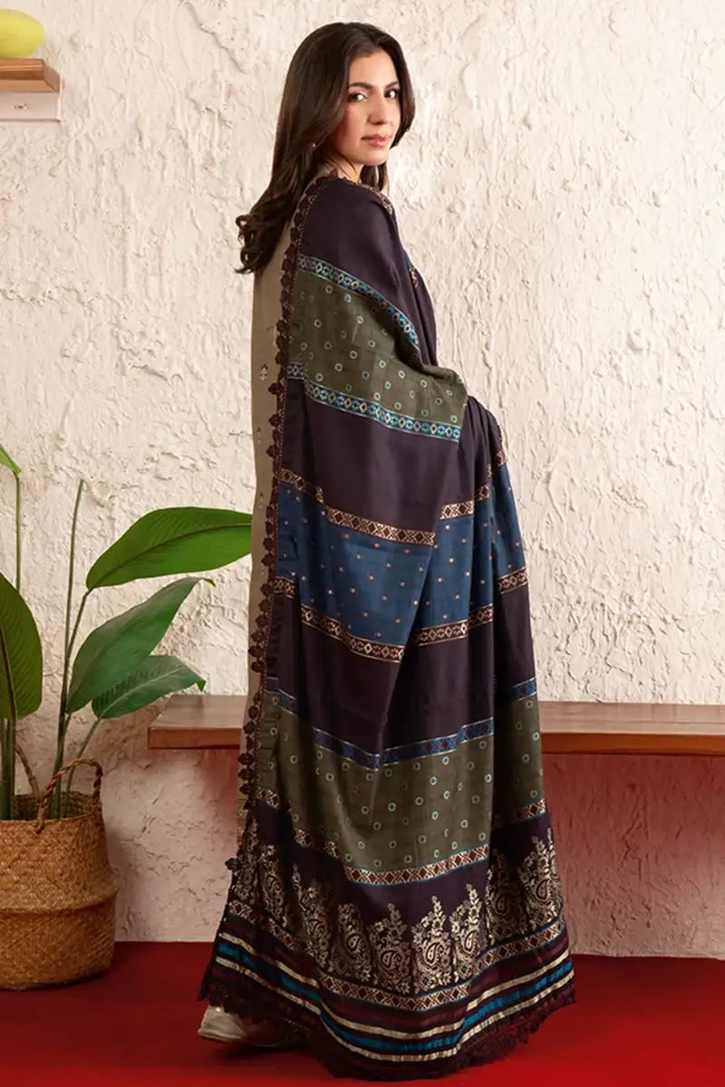 Poshak By Johra - 3 Piece Unstitched Embroidered Lawn Suit (Brown)