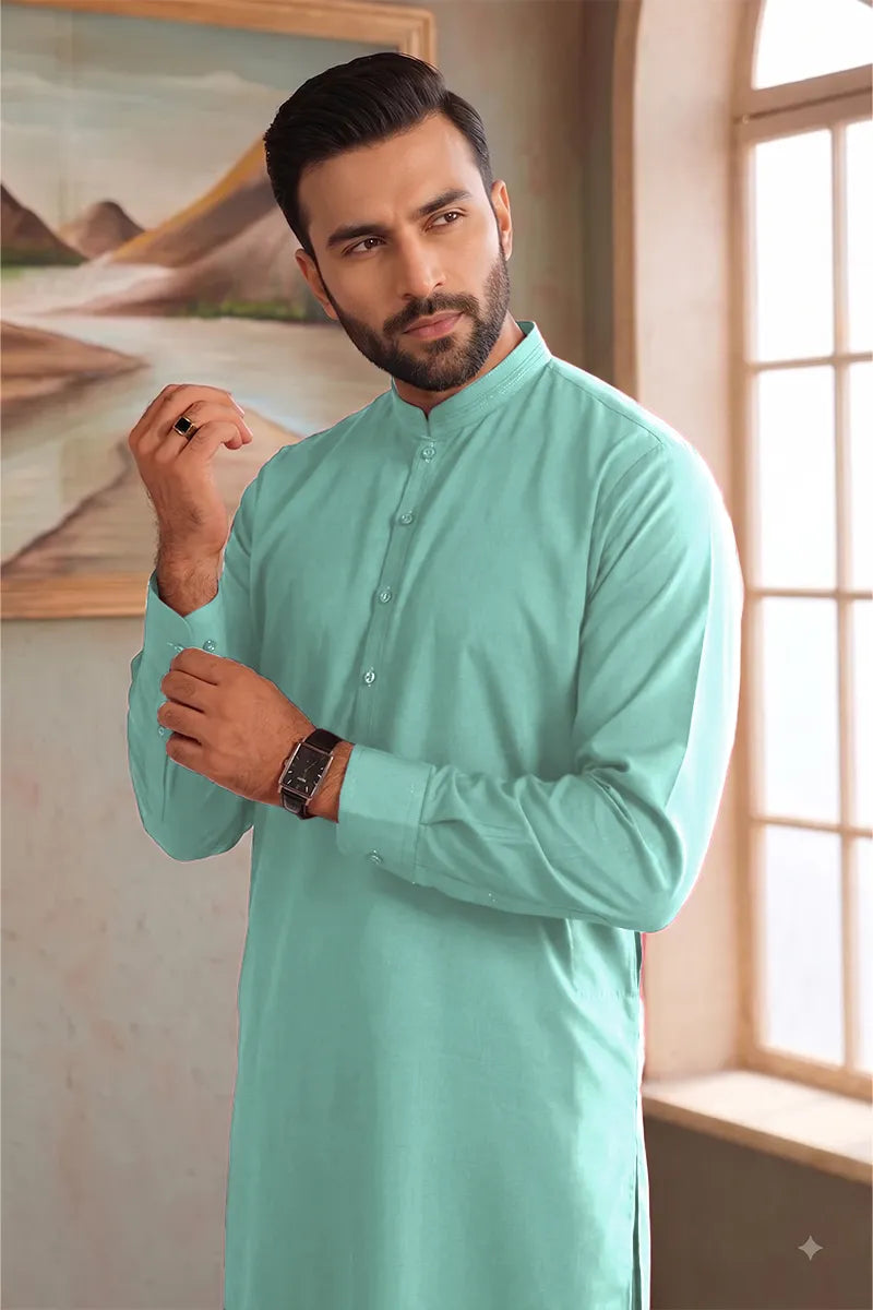 Men’s Wash & Wear Unstitched Fabric By KBC Fashion (Light Seafoam Green)