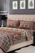 KBCFashion - Luxury Multani Double Bed Sheet Set with Pillow Covers (Rust Red)