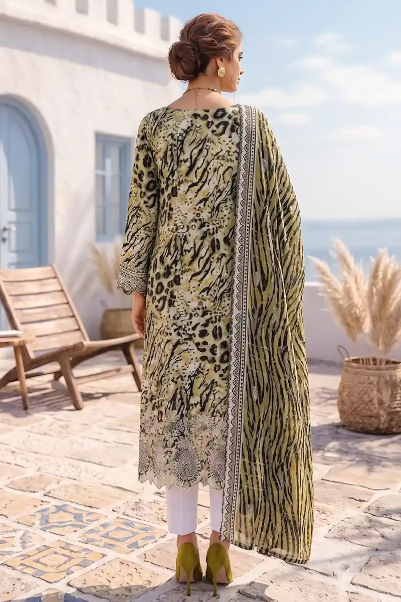 Zesh - 3PC Unstitched Embroidered Lawn Suit (Lime Olive Green)