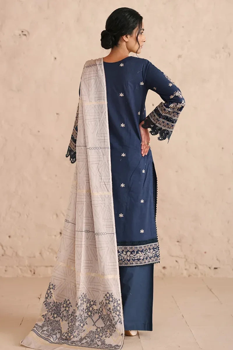 Vasal By Johra - 3PC Unstitched Embroidered Lawn Suit (Navy Blue)