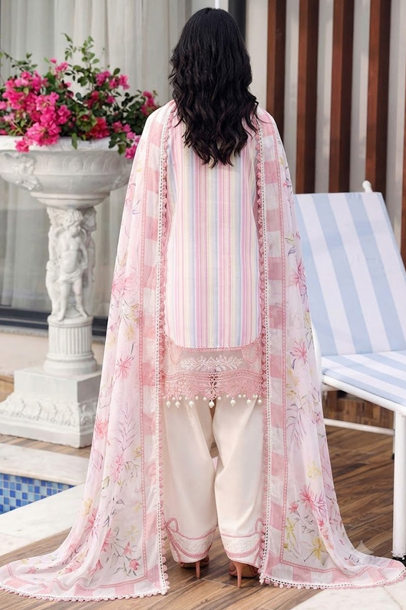 Elahéh By Maria B - 3PC Unstitched Digital Printed Lawn Suit (White & Pastel Candy Pink)