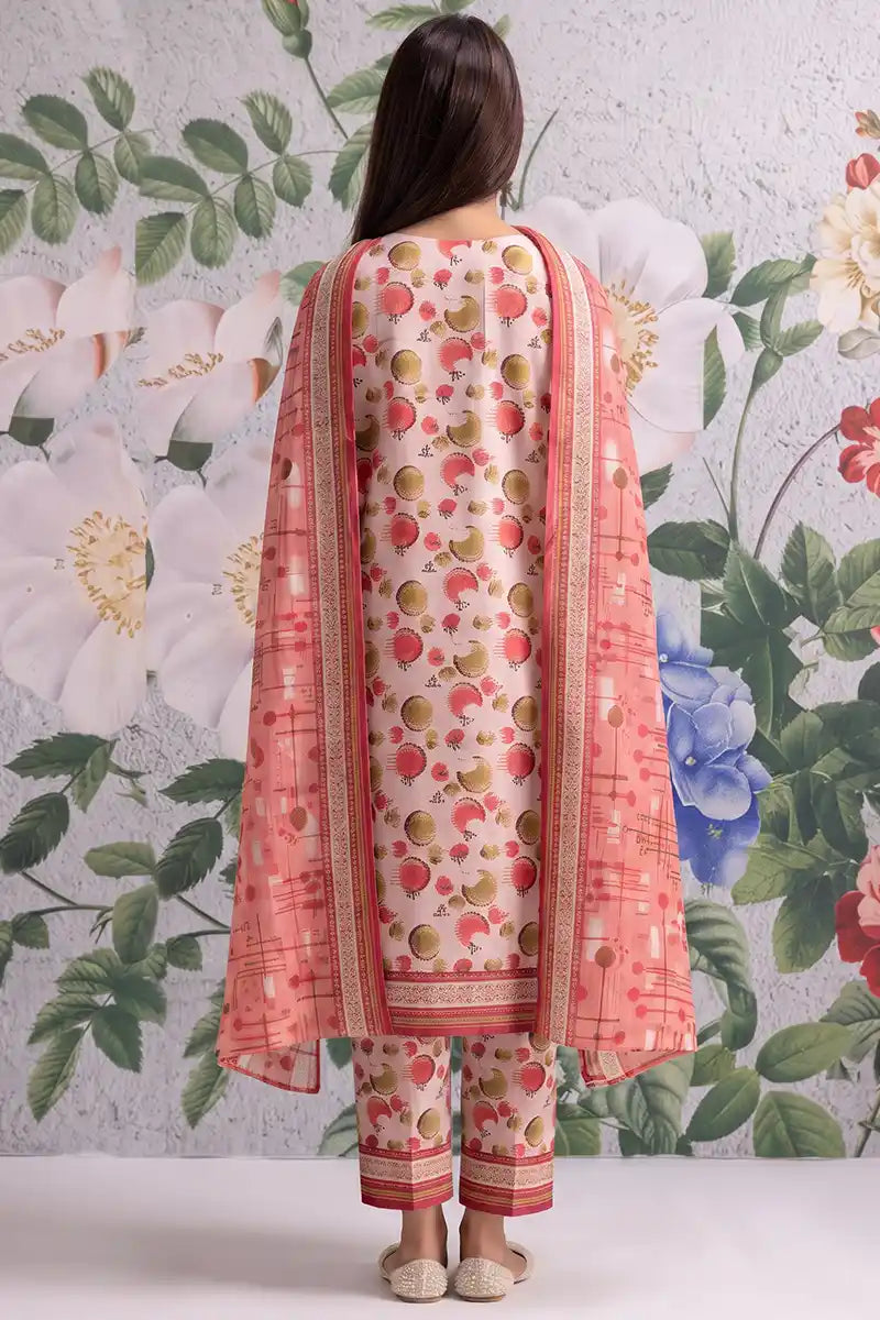 Khaadi 3-Piece Unstitched Printed Lawn Suit Set (Light Pink)