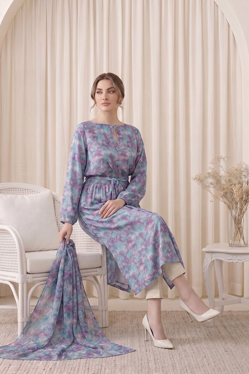 Gul Rang By Bareezé – 3-Piece Unstiched Printed Classic Lawn (Deep Lilac)