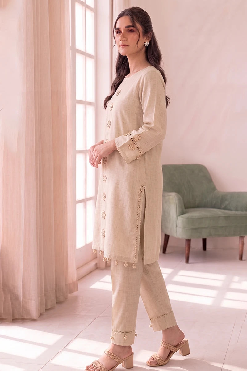 Women's Stitched 3-Piece Lawn Suit by KBC Fashion (Light Beige)