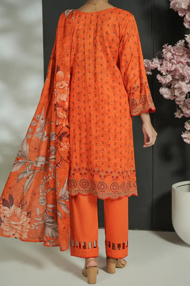 Mehrun by KBC Fashion Unstitched 3-Piece Lawn Collection (Vibrant Rust Orange)
