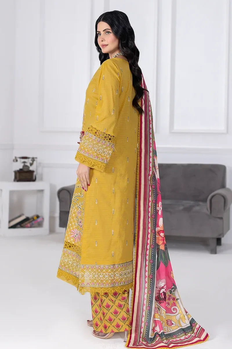 Muswa By Johra - 3PC Unstitched Embroidered Lawn Suit (Mustard Yellow)