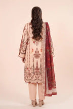 Zesh - 3PC Unstitched Embroidered Lawn Suit (Deep Maroon & Dusty Peach)