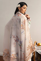 COCO By Zara Shahjahan - 3-Piece Unstitched Printed Lawn Suit (Off-White & Terracotta Brown)