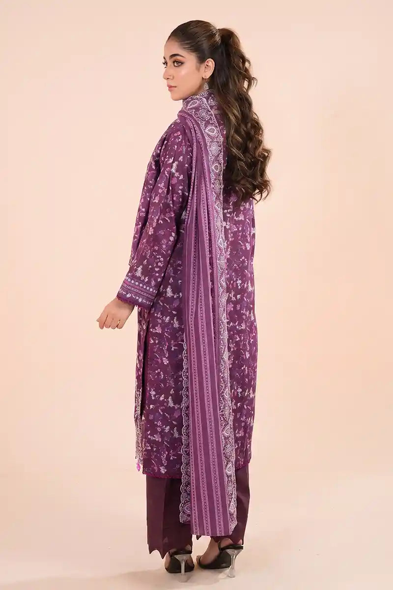 Zesh - 3PC Unstitched Embroidered Lawn Suit (Magenta Purple)