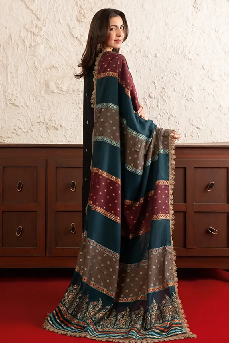 Poshak By Johra - 3 Piece Unstitched Embroidered Lawn Suit (Jet Black)