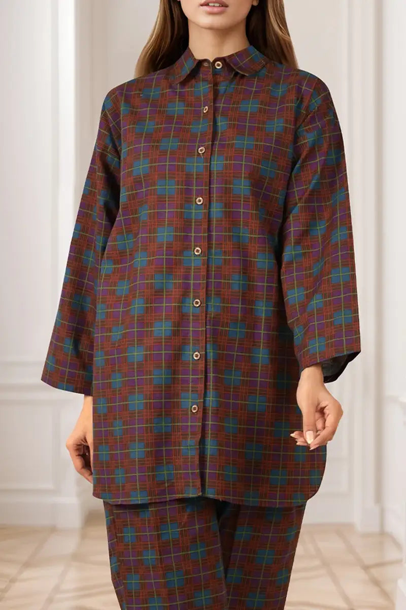 Saya Special Unstitched Khaddar 2-Piece Same Print Suit (Terracotta Brown)
