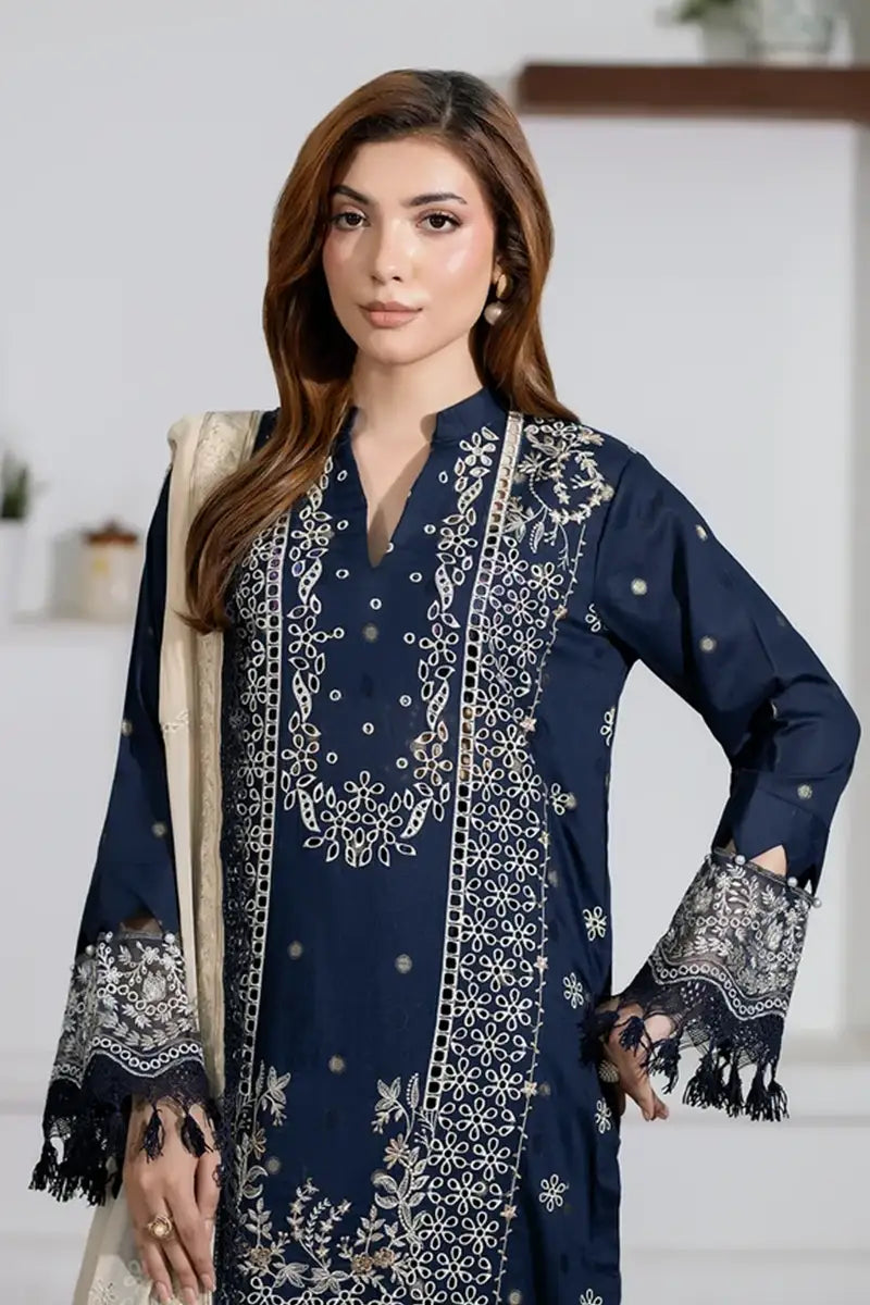 Aqua By Johra - 3PC Unstitched Embroidered Lawn Suit (Midnight Navy Blue)