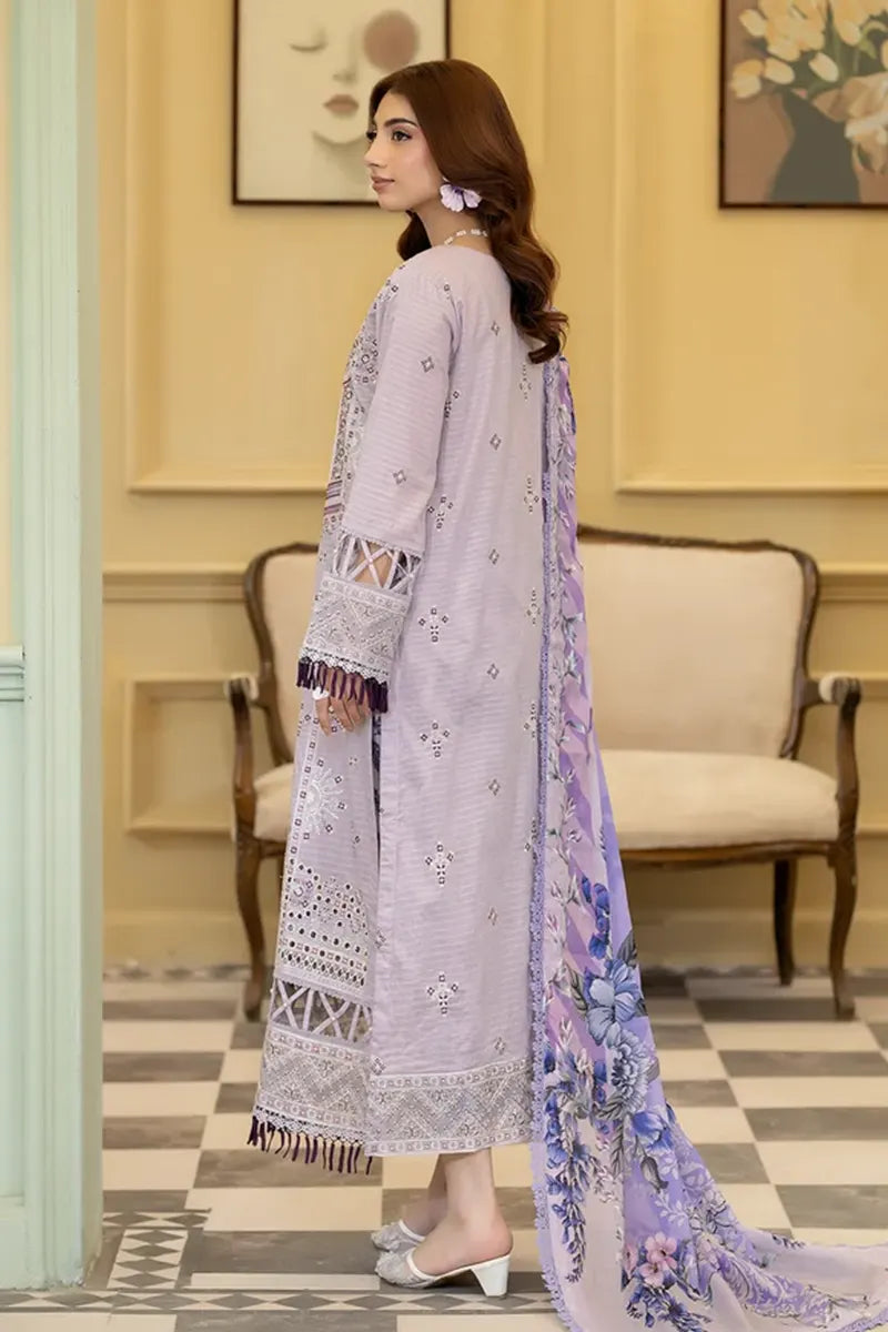 Elvia By Johra - 3PC Unstitched Embroidered Lawn Suit (Dusty Lavender)