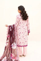 Zesh - 3PC Unstitched Embroidered Lawn Suit (Light Rose & Deep Plum)