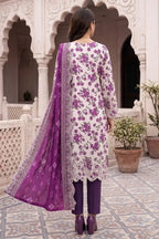 Zesh - 3PC Unstitched Embroidered Lawn Suit (Off-White & Magenta Violent Floral)