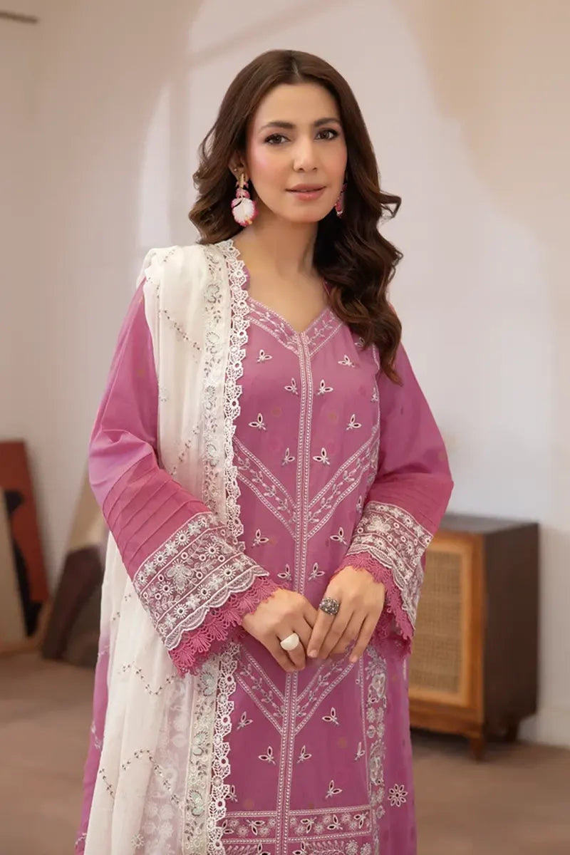 Aqua By Johra - 3PC Unstitched Embroidered Lawn Suit (Pink)