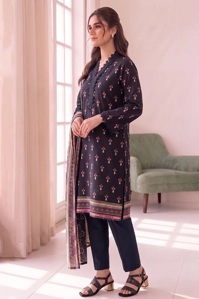 Women's Stitched 3-Piece Lawn Suit by KBC Fashion (Midnight Black)