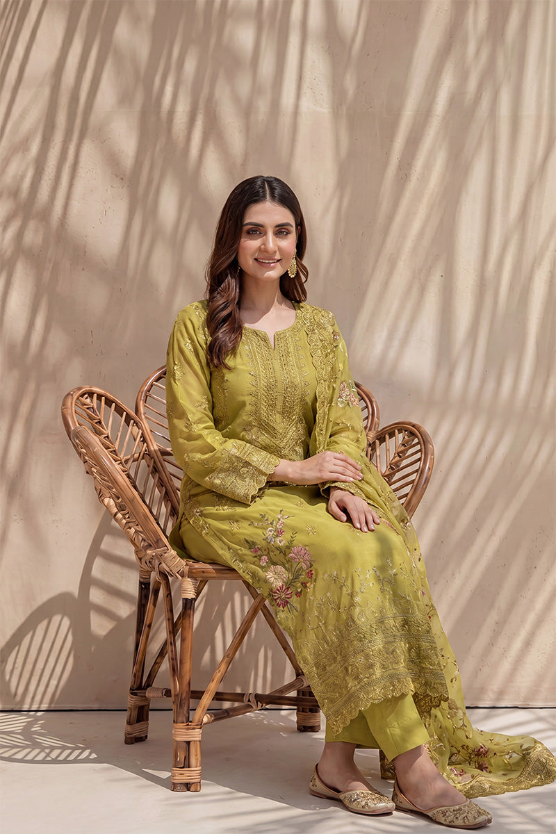 Millat - 3PC Unstitched Embroidered Lawn Suit (Lime)
