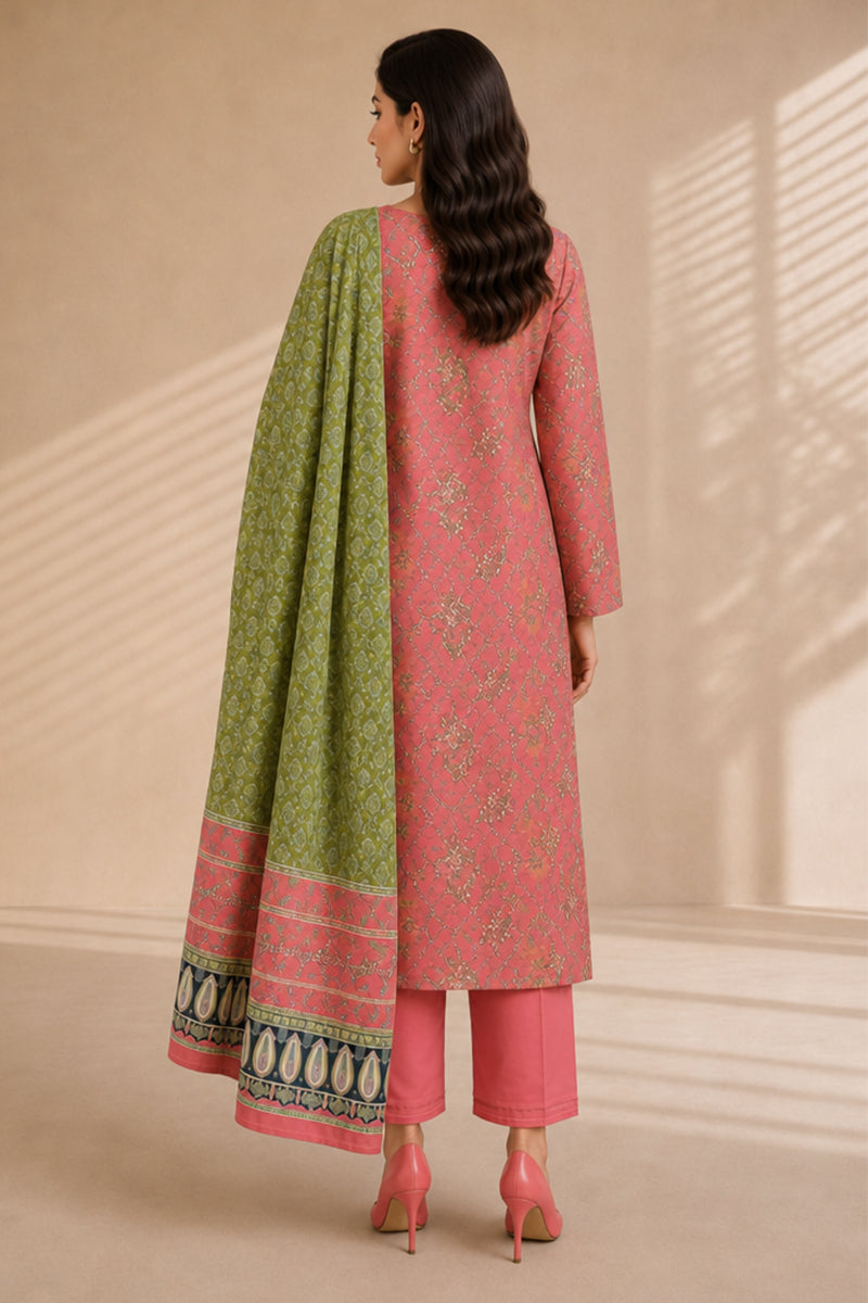 Khaadi (Vol.4) – 3 Piece Unstitched Printed Lawn Suit (Mauve Pink & Olive)