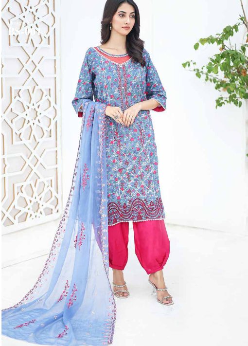 Sana Sara 3Pc Embroidered Cambric With CutWork Chiffon Dupatta Series