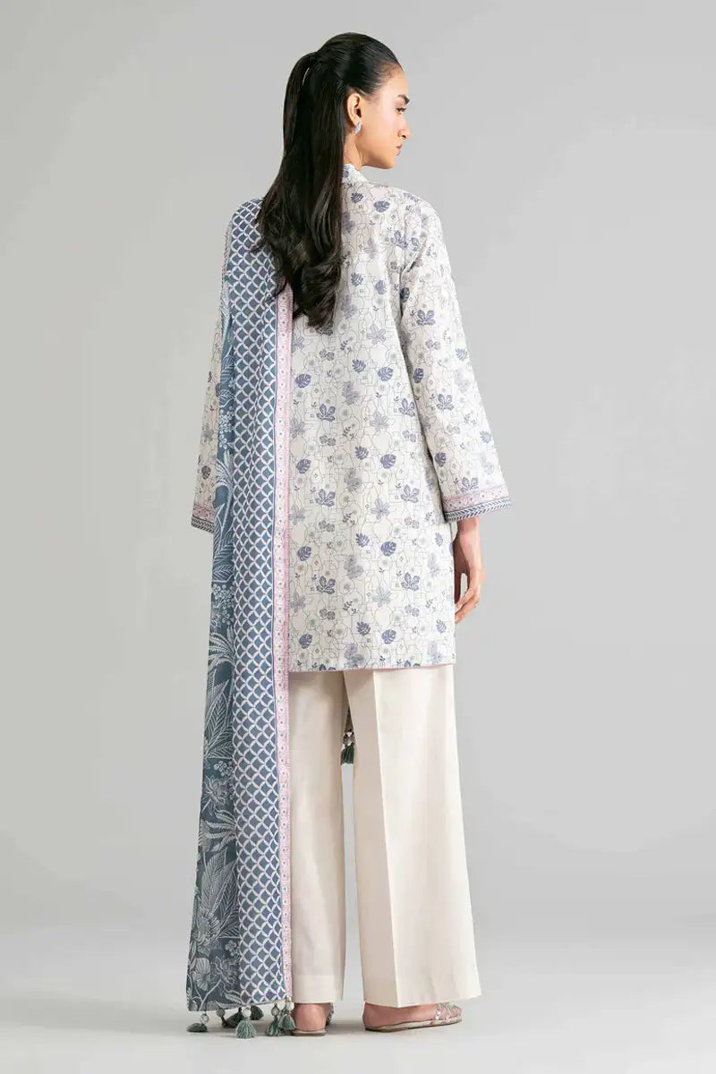 Sapphire Vol.7 - 3PC Unstitched Printed Lawn Suit (Off-White & Steel Blue)