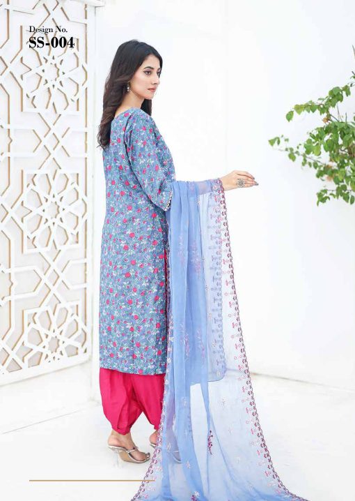 Sana Sara 3Pc Embroidered Cambric With CutWork Chiffon Dupatta Series
