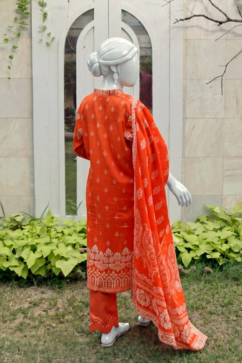 Aryana By KBC Fashion - 3PC Unstitched Printed Lawn Suit (Orange)