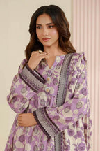 Sapphire (Vol.4) - 3PC Unstitched Printed Lawn Suit (Lilac & Cream Off-White)