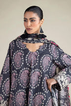 Khaadi – 3 Piece Unstitched Premium Embroidered Digital Printed Lawn Suit (Slate Black & Rose Pink)