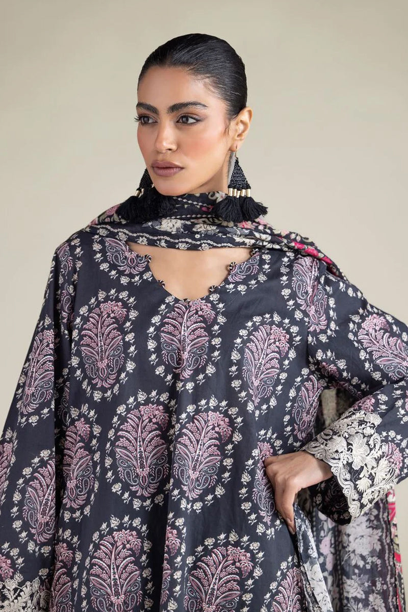 Khaadi – 3 Piece Unstitched Premium Embroidered Digital Printed Lawn Suit (Slate Black & Rose Pink)