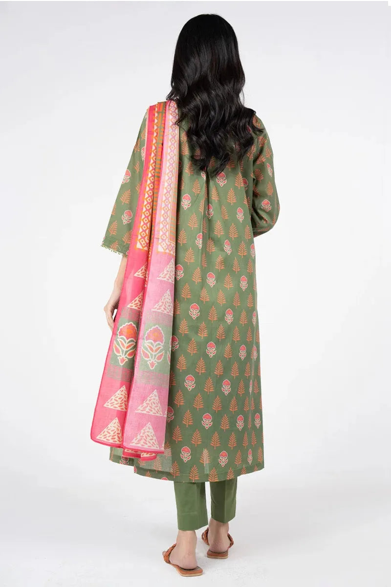 Sapphire Lawn Vol.08 - 3PC Unstitched Printed Lawn Suit (Muted Olive Green)