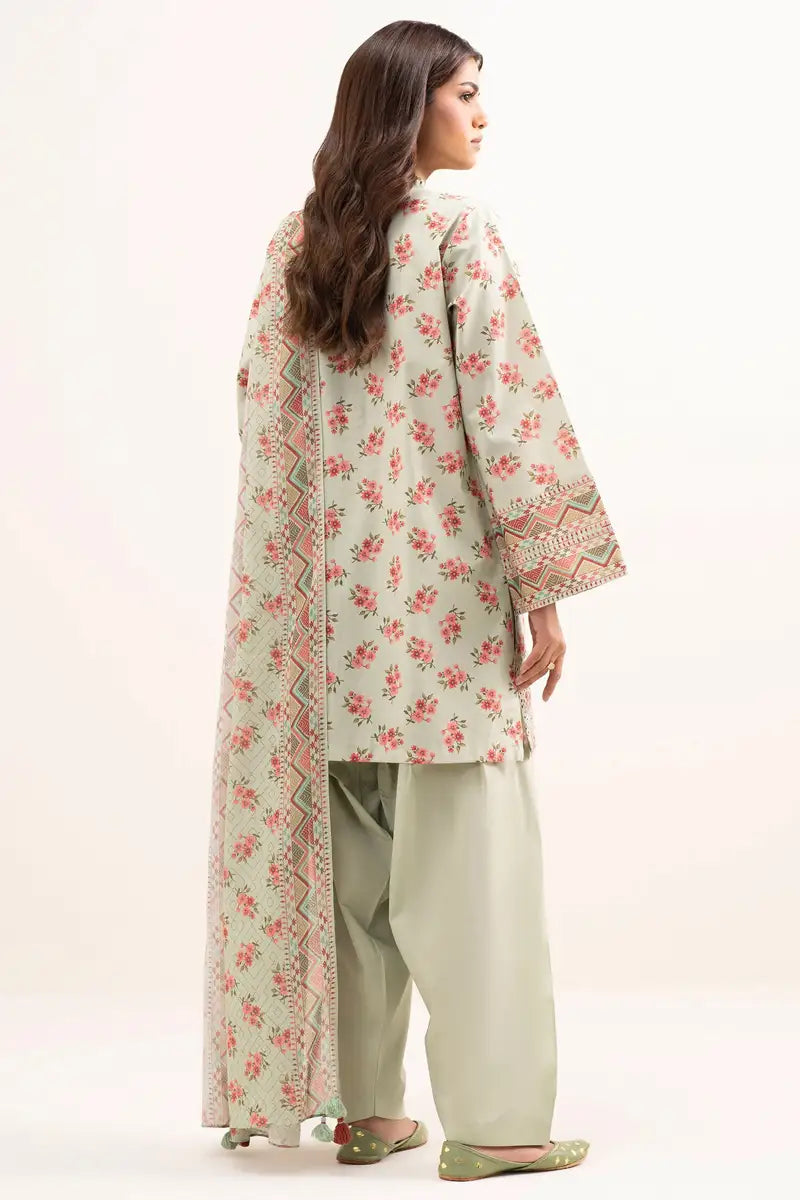 Sapphire Vol.7 - 3PC Unstitched Printed Lawn Suit (Pastel Green & Rose Pink Floral)