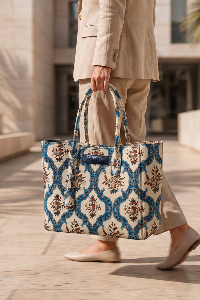 KBC - Canvas Handbags (Soft Beige & Royal Blue)