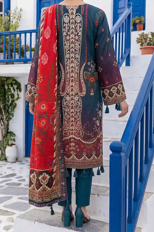 Aabruh Vol-1 3PC Unstitched Printed Lawn Suit (Deep Aubergine & Crimson)