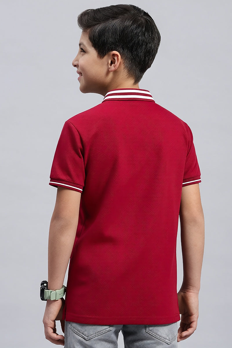 Boy's Textured Cotton Polo T-Shirt (Cherry Red)