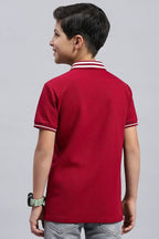 Boy's Textured Cotton Polo T-Shirt (Cherry Red)