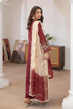 Aqua By Johra - 3PC Unstitched Embroidered Lawn Suit (Deep Maroon)