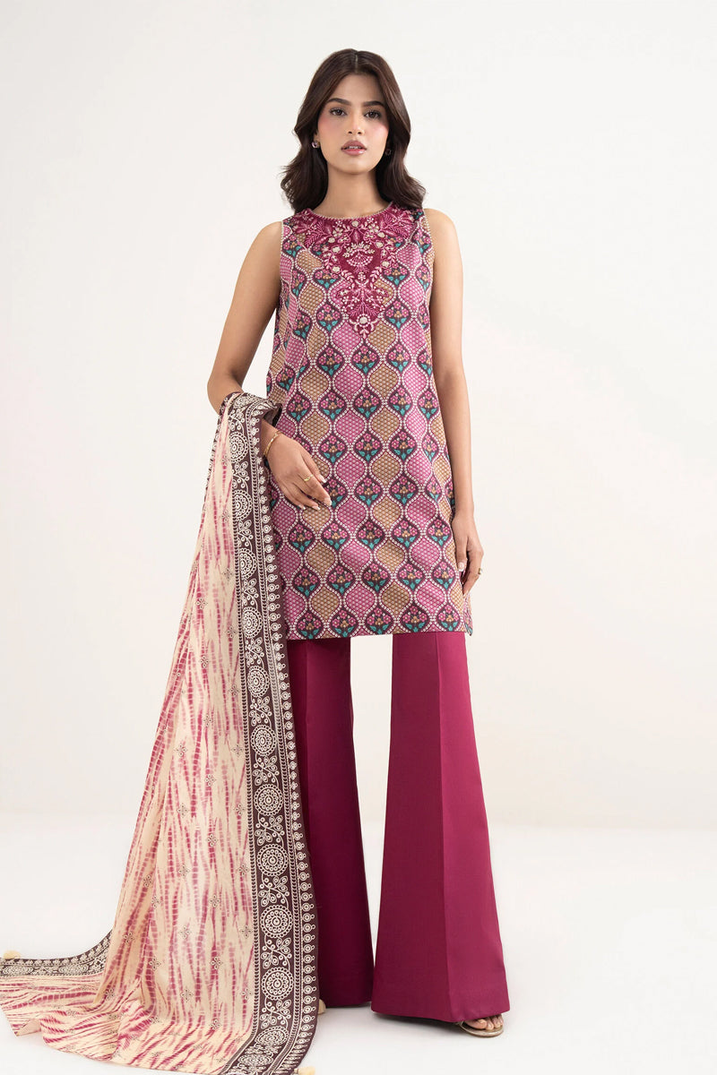 Sapphire By KBC - 3PC Unstitched Digital Printed Lawn Suit (Deep Berry & Mauve)