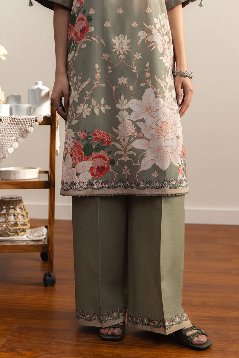 COCO By Zara Shahjahan - 3-Piece Unstitched Printed Lawn Suit (Sage Green & Dusty Rose)