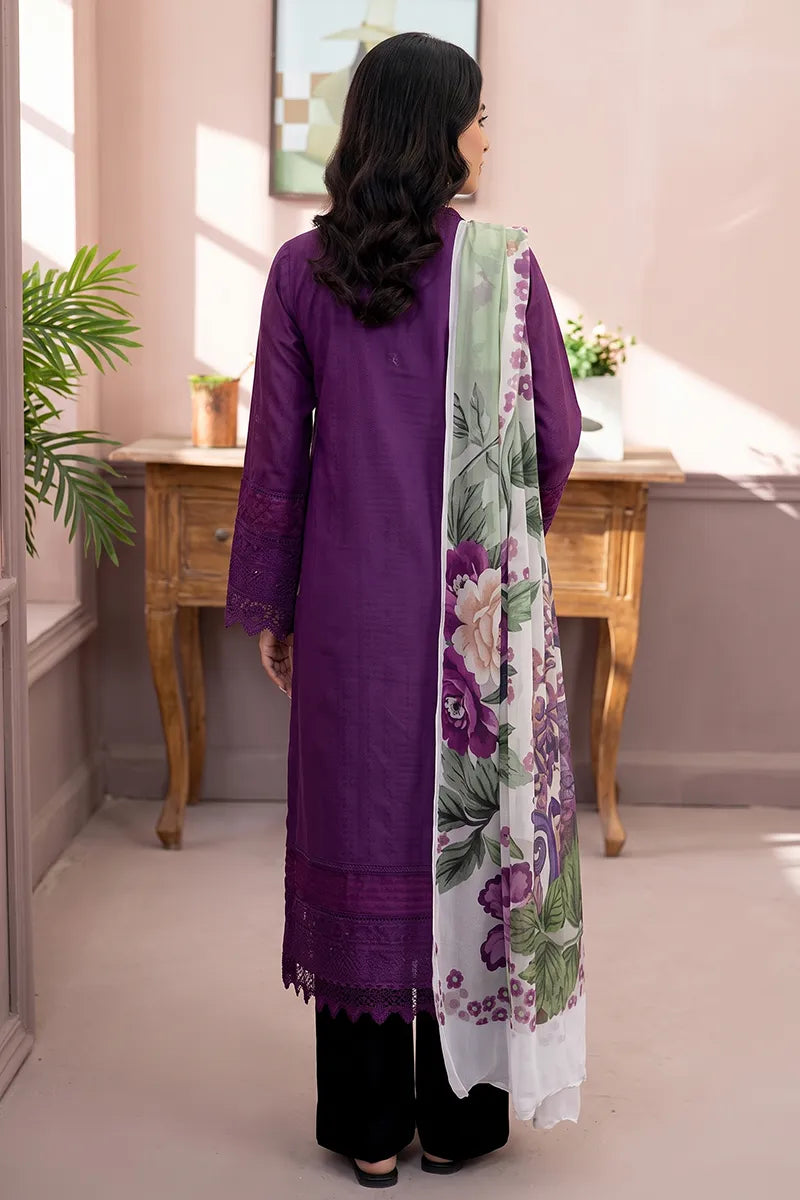 Gul-e-Seher By Johra - 3PC Unstitched Chikankari Lawn Suit (Purple)