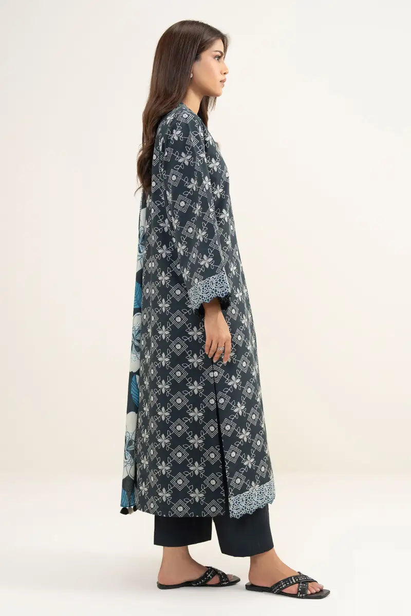 Sapphire Vol.7 - 3PC Unstitched Printed Lawn Suit (Dark Slate & Ice Blue)