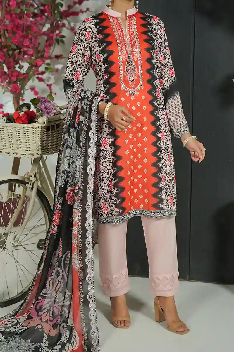 Mehrun by KBC Fashion Unstitched 3-Piece Lawn Collection (Vibrant Orange)