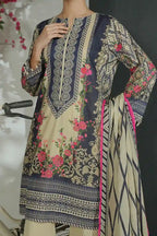 Mehrun by KBC Fashion Unstitched 3-Piece Lawn Collection (Charcoal Blue & Light Beige)