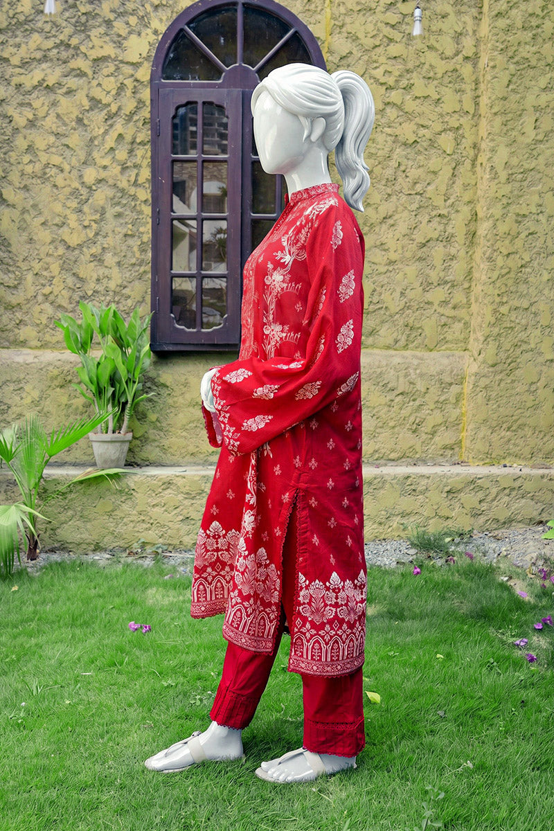 Aryana By KBC Fashion - 3PC Unstitched Printed Lawn Suit (Red)